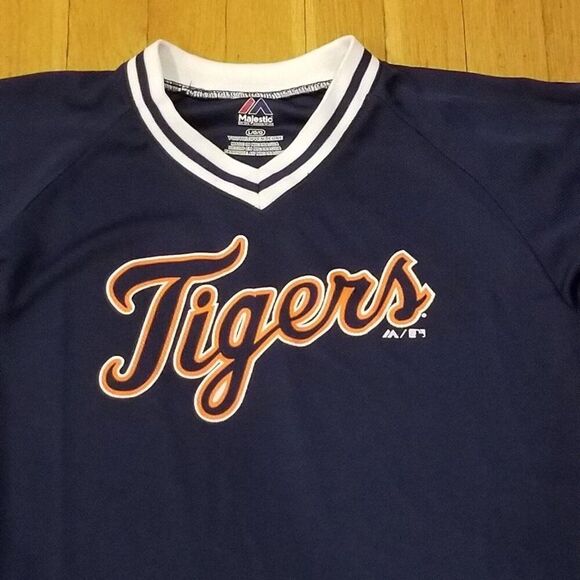 Majestic Detroit Tigers Jersey T-Shirt Mens Size L Blue Slim Fit - Picture 3 of 7